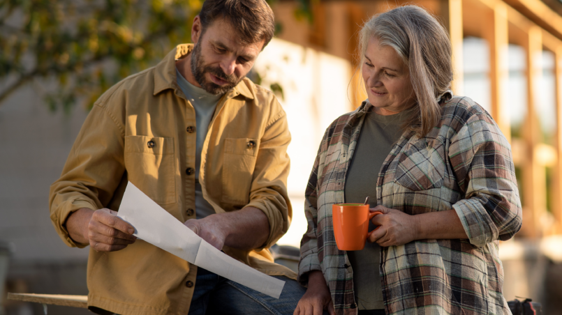 Couple reviewing home renovation plans