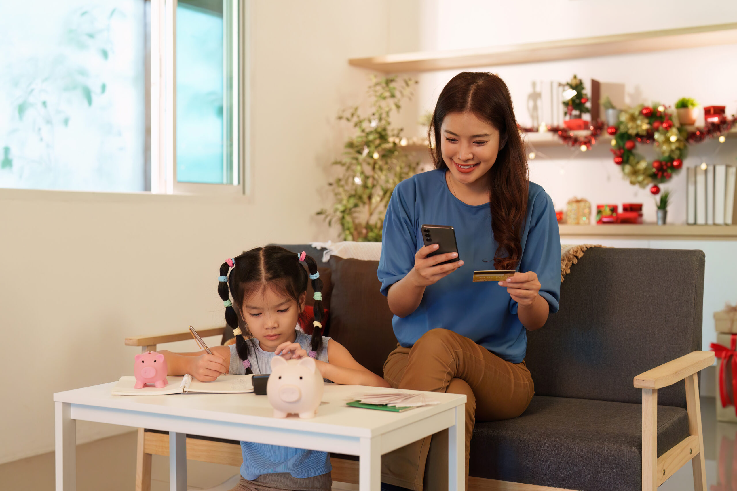 Mother and Daughter sitting in the living room